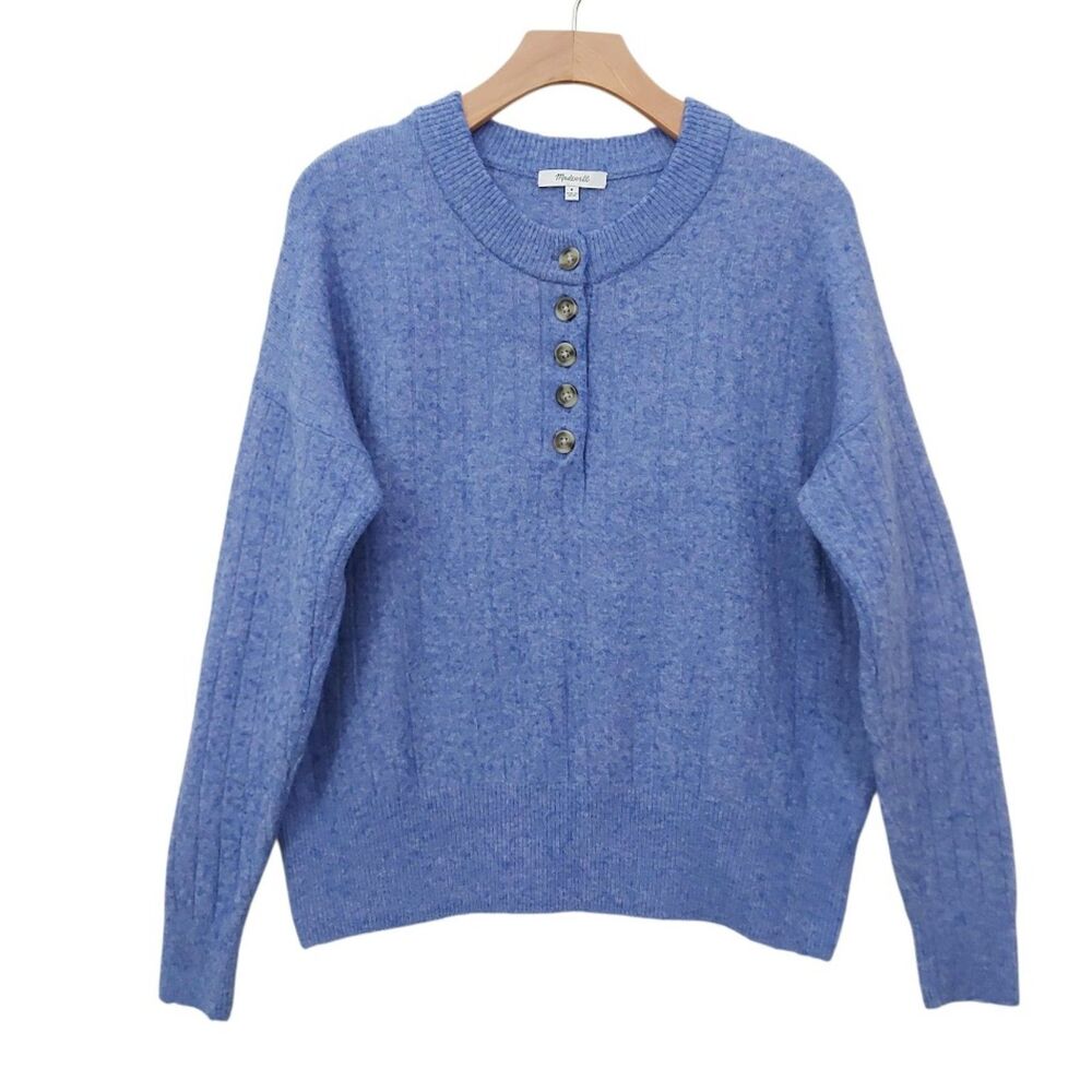 Madewell Henley Womens Medium Blue Alpaca Merino Wool Layering Casual Travel